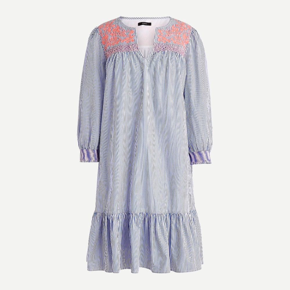 J.Crew Embroidered Smocked Popover Dress